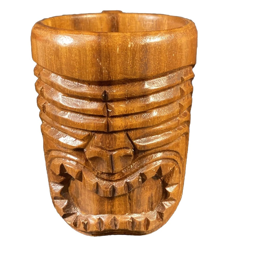 Tiki Mug Carved Rosas Wooden Vintage Philippines Handicrafts